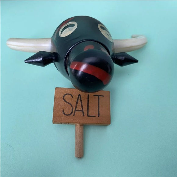 Vintage Salt And Pepper Shakers Wooden Folk Art Style Oxen Cattle Steer Japan - Picture 4 of 12